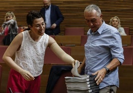 Aitana Mas y Joan Baldoví, cabezas visibles de Iniciativa y Més, en Les Corts Valencianes.