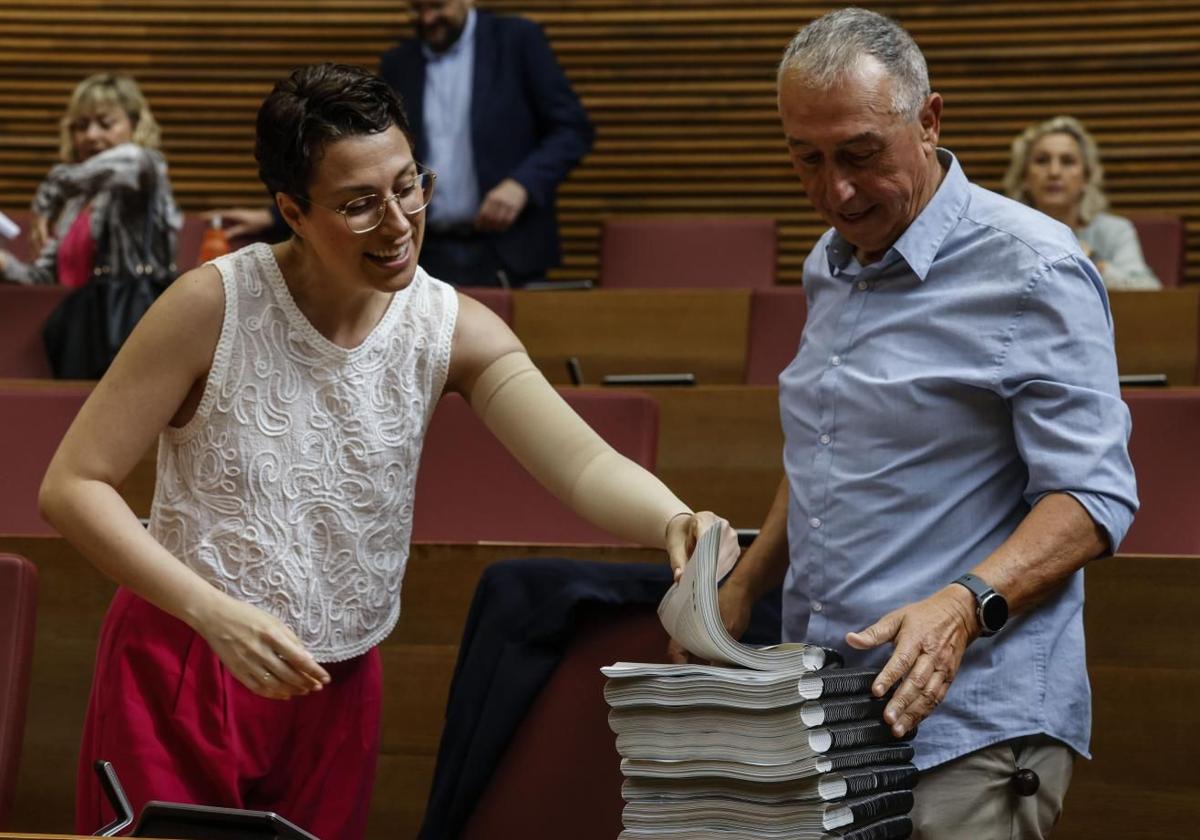 Aitana Mas y Joan Baldoví, cabezas visibles de Iniciativa y Més, en Les Corts Valencianes.