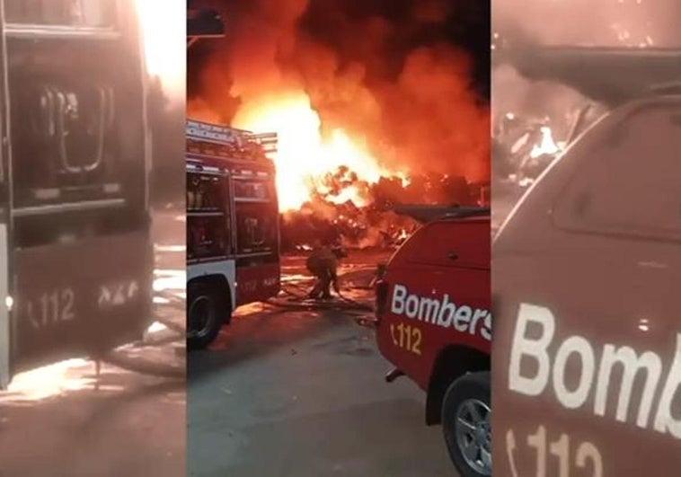 Firefighters' operation at a scrapyard.