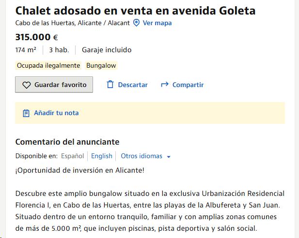 Otro de los chalés en venta con 'inquiokupa'.
