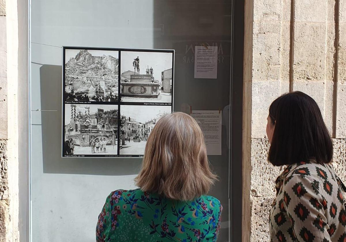 One of the windows with the exhibition on the origin of the Bonfires.