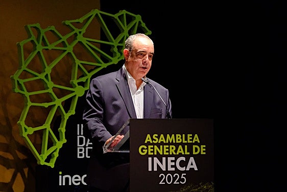 El presidente de Ineca, Ignacio Amirola, durante la asamblea.