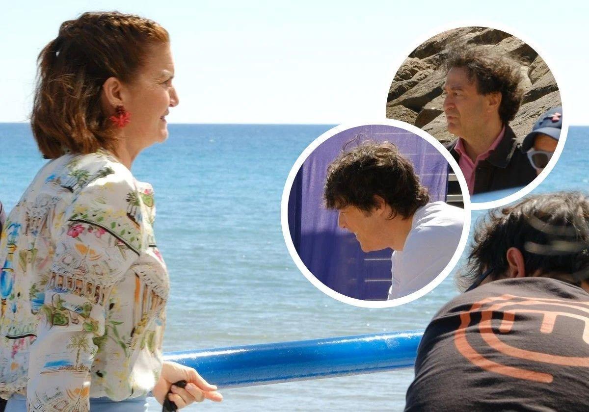 Samantha Vallejo-Nágera, Jordi Cruz, and Pepe Rodríguez, this Monday, during the filming of 'MasterChef' at El Postiguet beach.