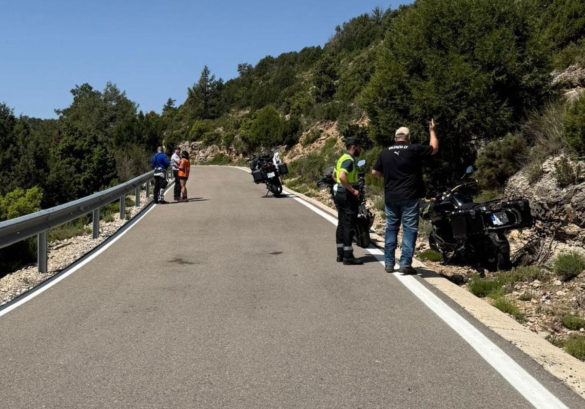 The motorcyclist veered off the left side of the road.