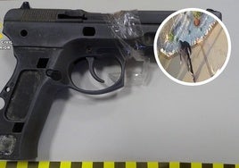 Edit of the weapon used for the robbery and one of the gang members captured during an assault.