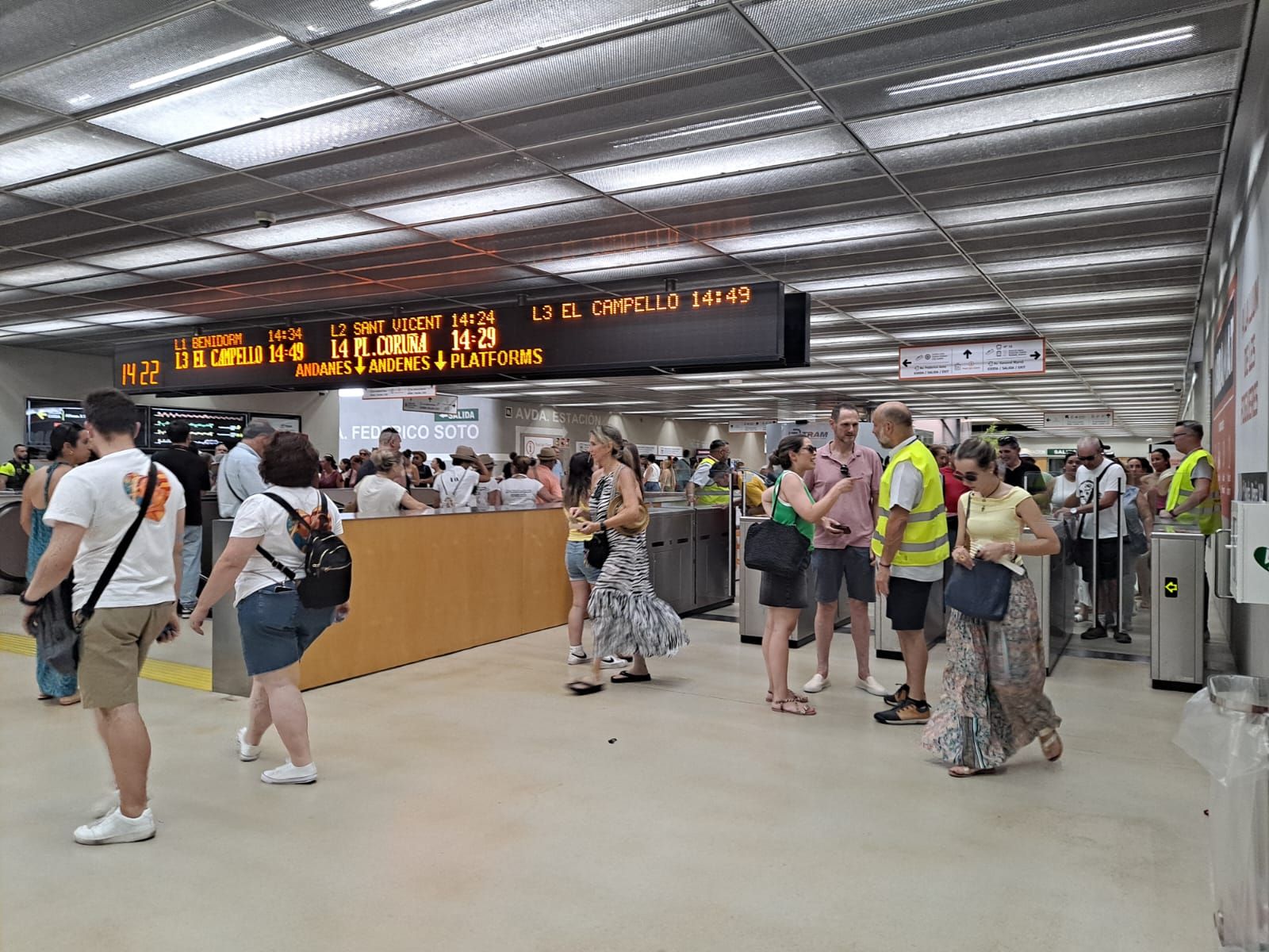 Tram station during Hogueras.