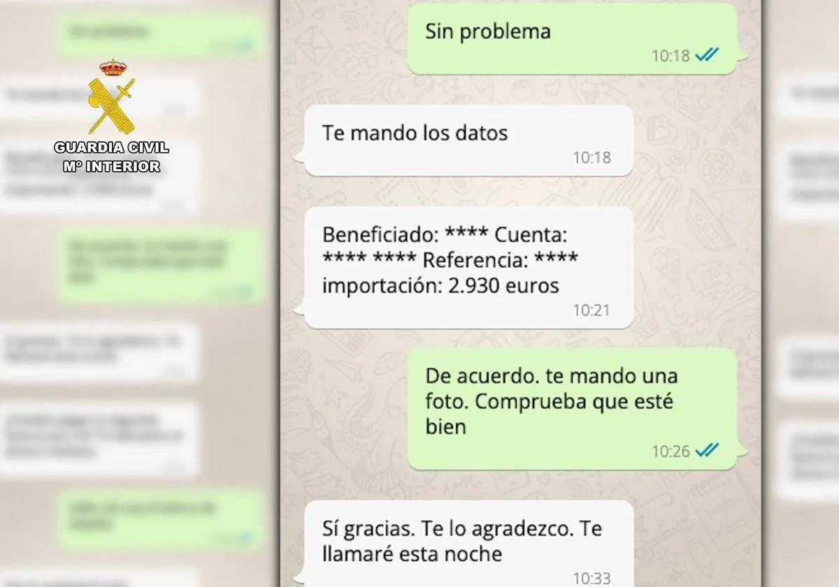 Screenshots of WhatsApp messages from one of the love scam networks dismantled in Spain in 2025.