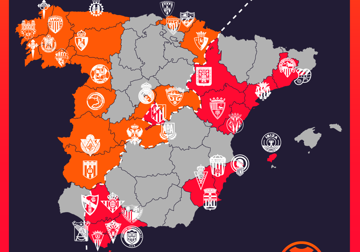 Mapa de la Primera RFEF 2025/2026.