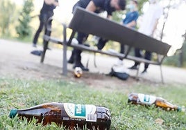 Restos de botellón en un parque