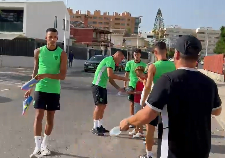 Álvaro Rodríguez in his first training session with the Franjiverde team.