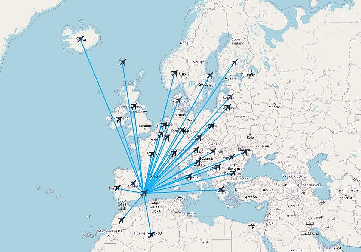 Las conexiones del Aeropuerto de Alicante-Elche con otros países.