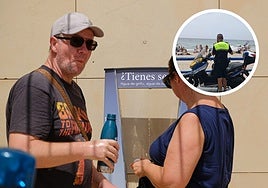 Una persona se hidrata en una fuente de Alicante/Dispositivo de la Policía Local en Alicante.