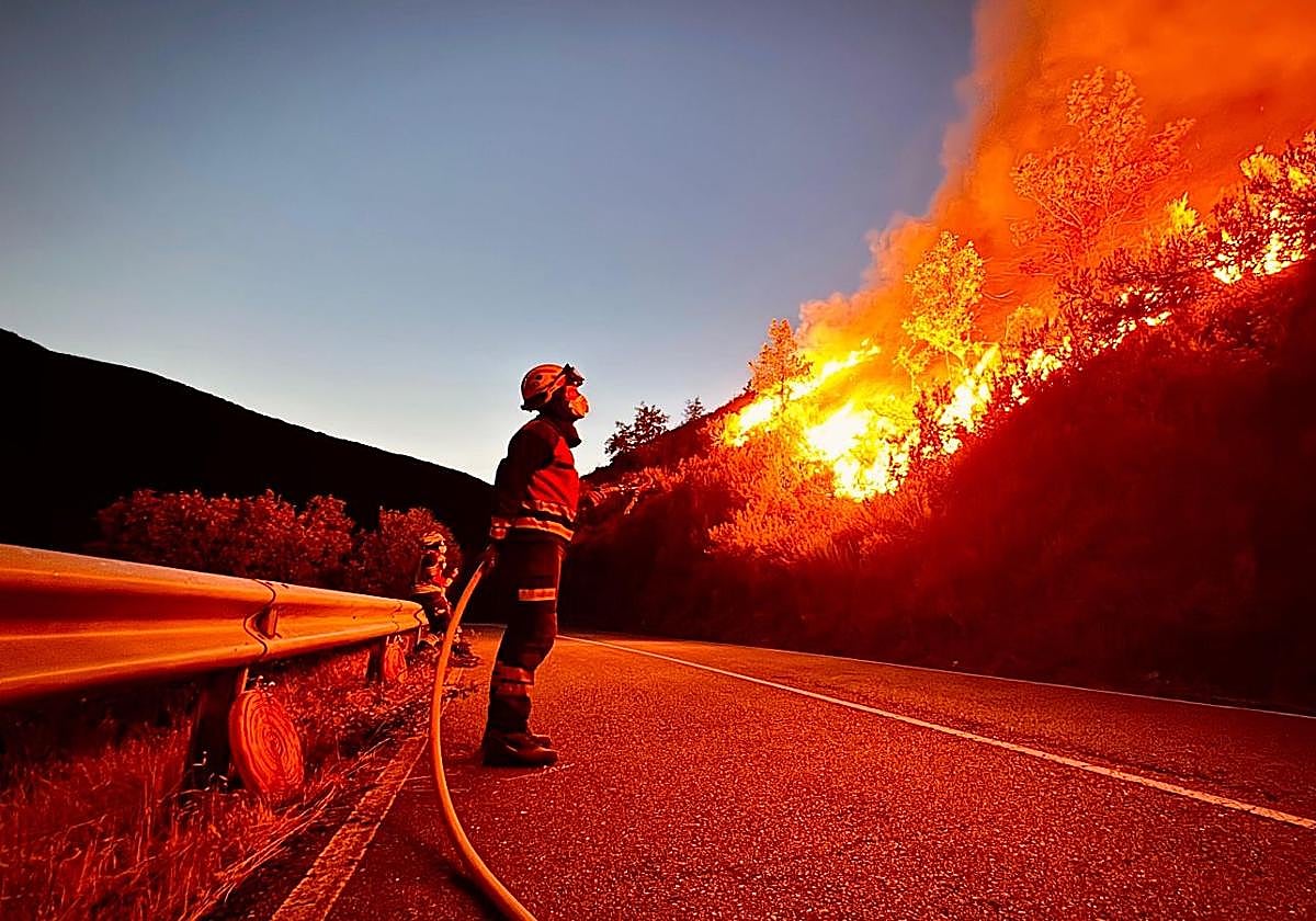 Bombero del consorcio en trabajos de extinción