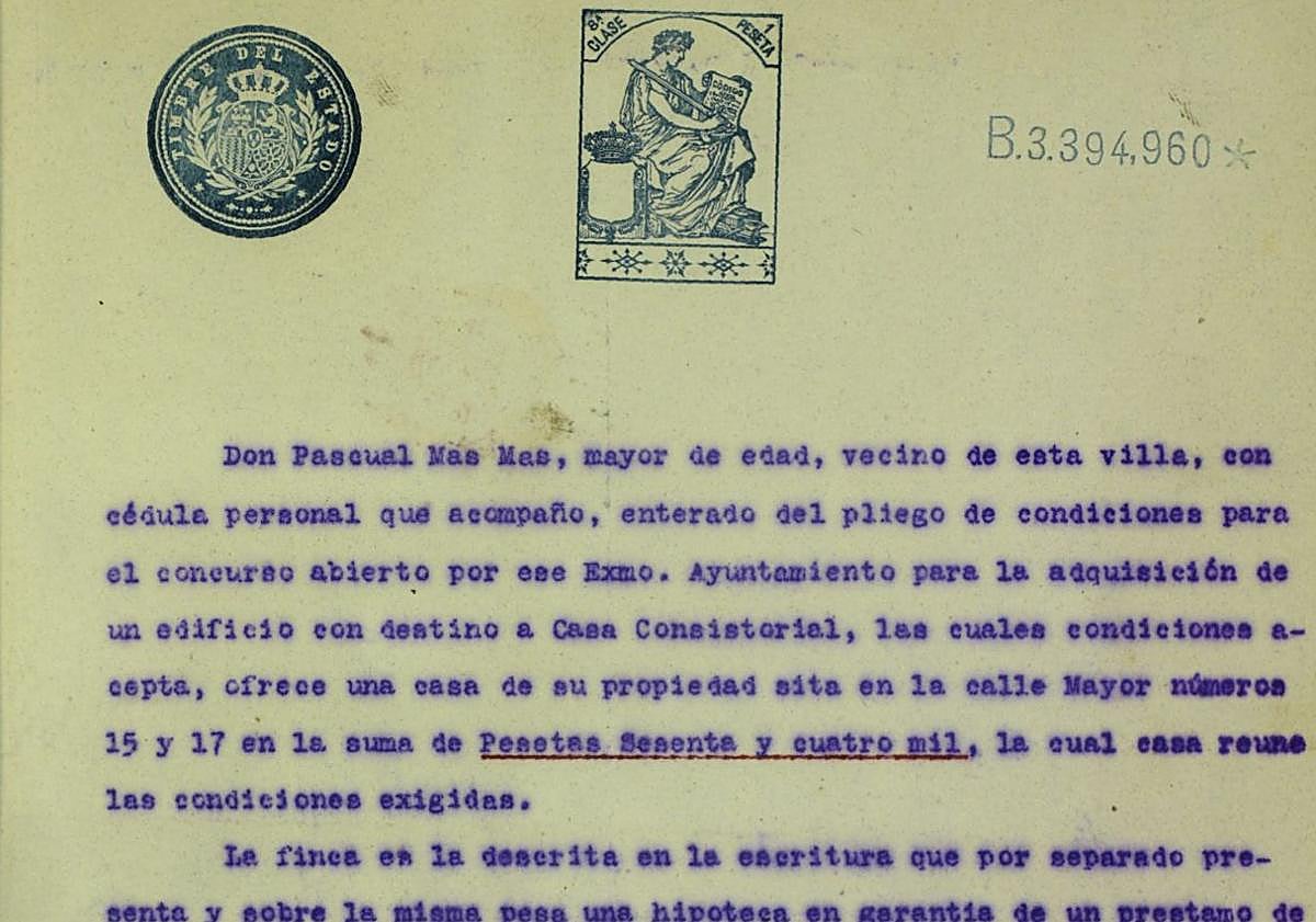 Imagen principal - Escritura de compraventa firmada el 4 de septiembre de 1925 entre Pascual Mas Mas y el Ayuntamiento.