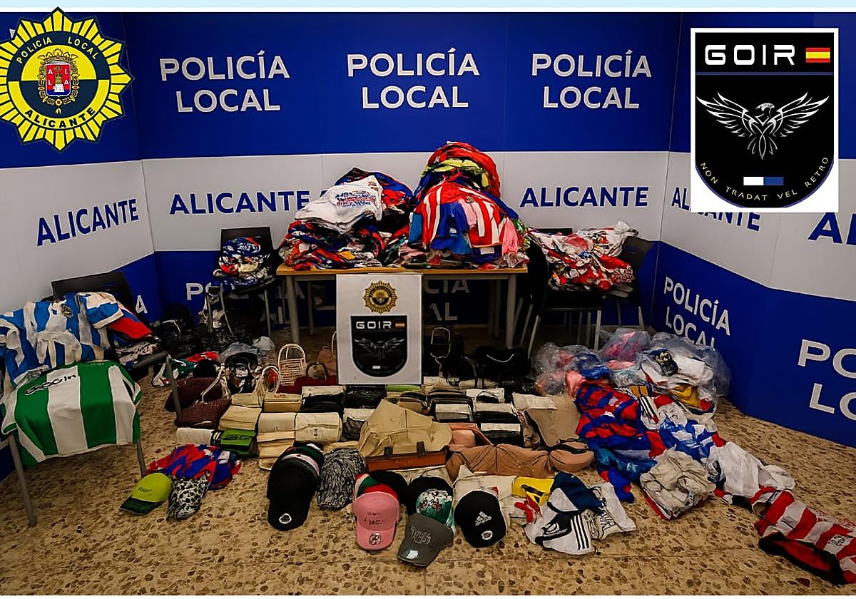 Productos falsificados intervenidos por la Policía Local de Alicante.