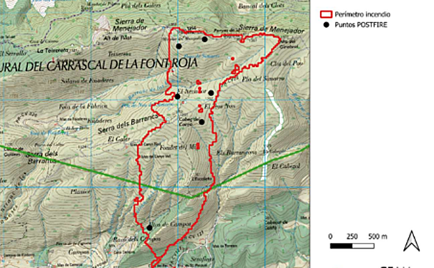 Perimetro de la zona afectada por las llamas.