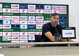 Eder Sarabia, durante la rueda de prensa previa al encuentro ante el Sevilla en el Sánchez Pizjuán.