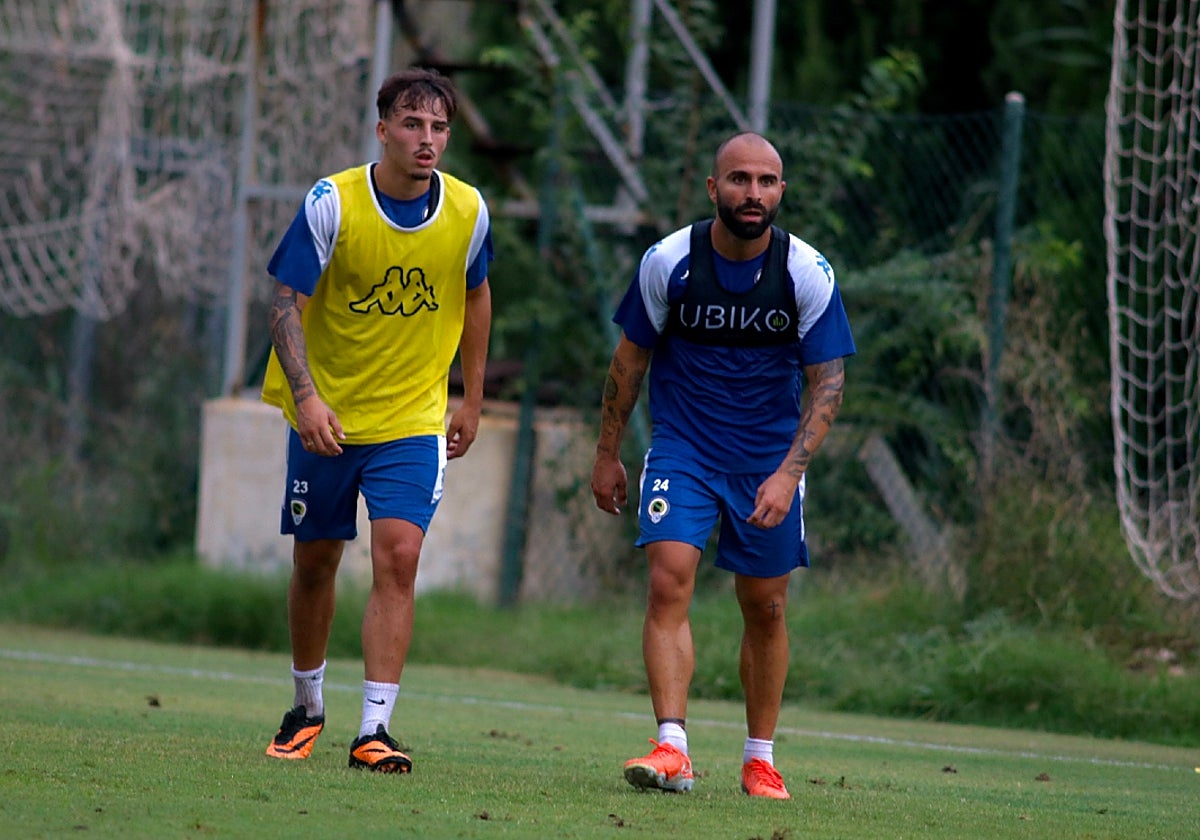 Javi Jiménez y De Palmas, durante un entrenamiento en Fontcalent.