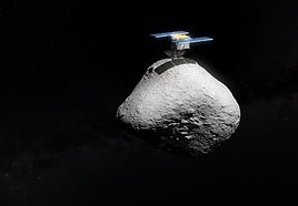 Reproducción artística de Hayabusa2 aterrizando en el asteroide 1998 KY26.