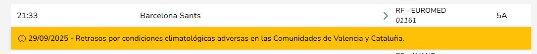 Aviso de retraso en el Euromed entre Barcelona y Alicante.