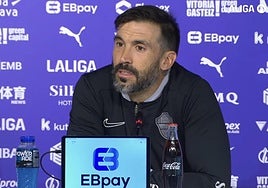 Eder Sarabia, durante la rueda de prensa posterior a la derrota frente al Alavés.