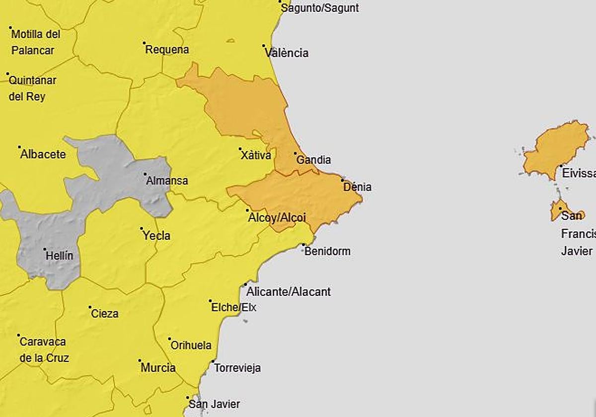 Alert map in the province of Alicante for this Thursday.