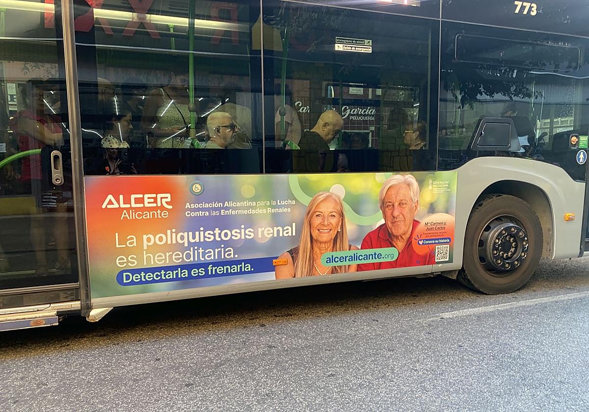 Autobús urbano de Alicante con la cartelería de la campaña.