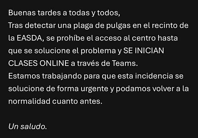 Correo electrónico informando de la incidencia.