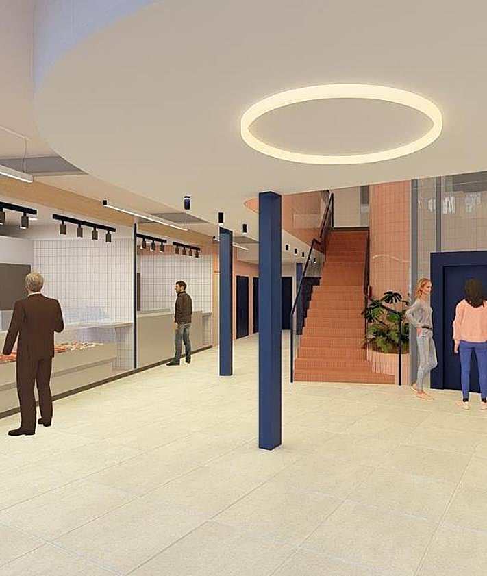 Imagen secundaria 2 - Montaje con las imágenes del futuro Mercado de Plaza Madrid, los planos del proyecto y una vista del entorno urbano donde se integrará el nuevo edificio.