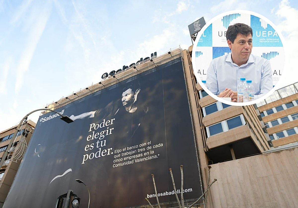 Former headquarters of Banco Sabadell in Alicante/The president of Uepal, César Quintanilla.