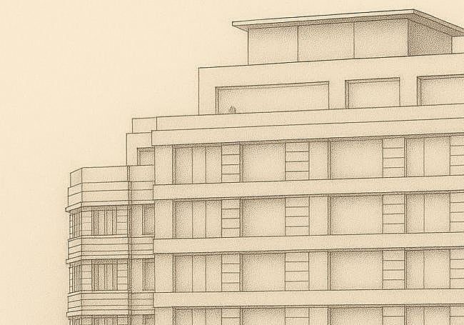 Ilustración arquitectónica inspirada en el futuro edificio Maisonnave 22 con vistas desde General Lacy.