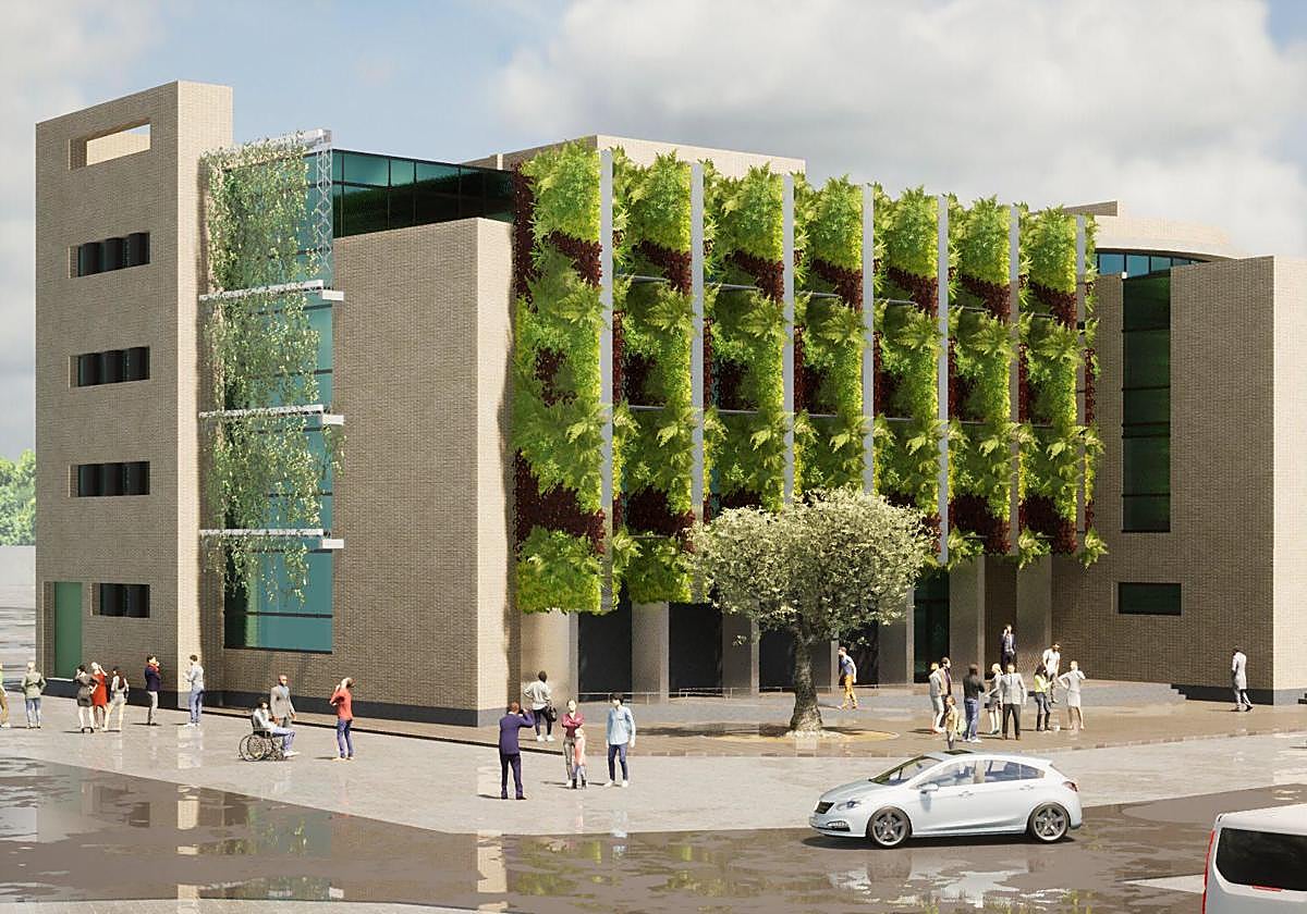 Rendering of the new green facade.
