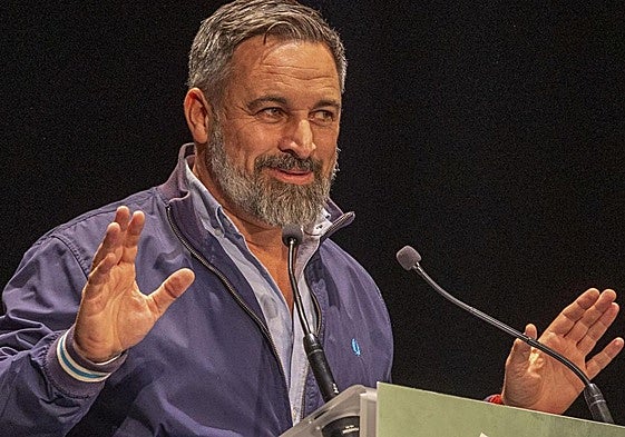 Santiago Abascal, durante un acto de la precampaña para las elecciones extremeñas.