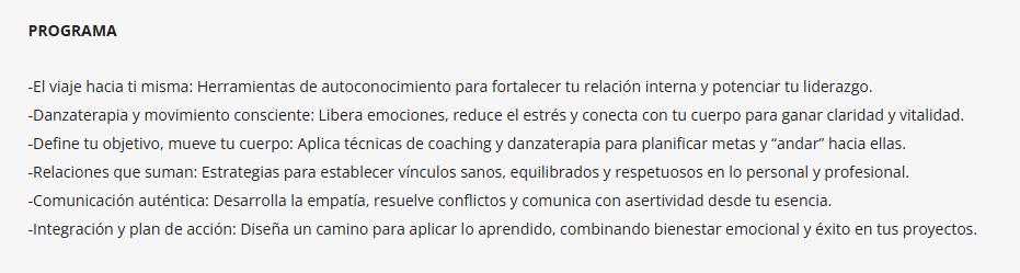 Programa del curso de 'danzaterapia'.