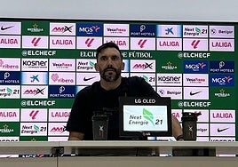 Eder Sarabia, durante la rueda de prensa previa al encuentro ante la Real Sociedad, en la sala de prensa del Martínez Valero.