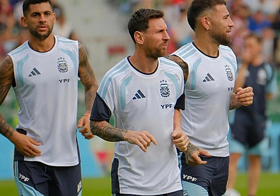 Leo Messi durante el entrenamiento.