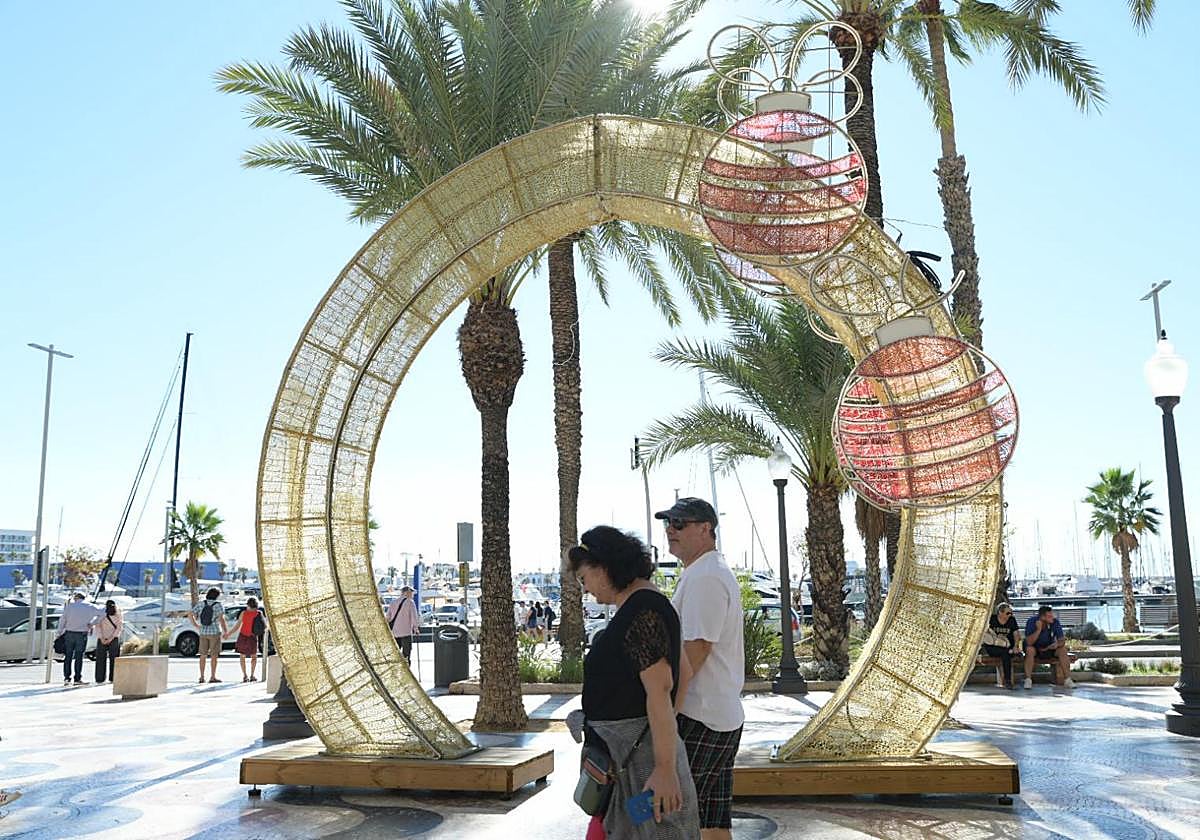 One of the Christmas decorations on Alicante's Explanada.