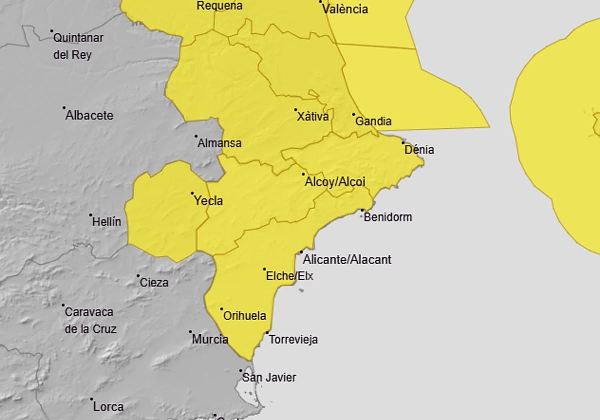 Yellow alert issued by Aemet in Alicante.