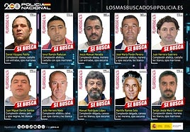 El cartel con los diez prófugos más buscados de España.
