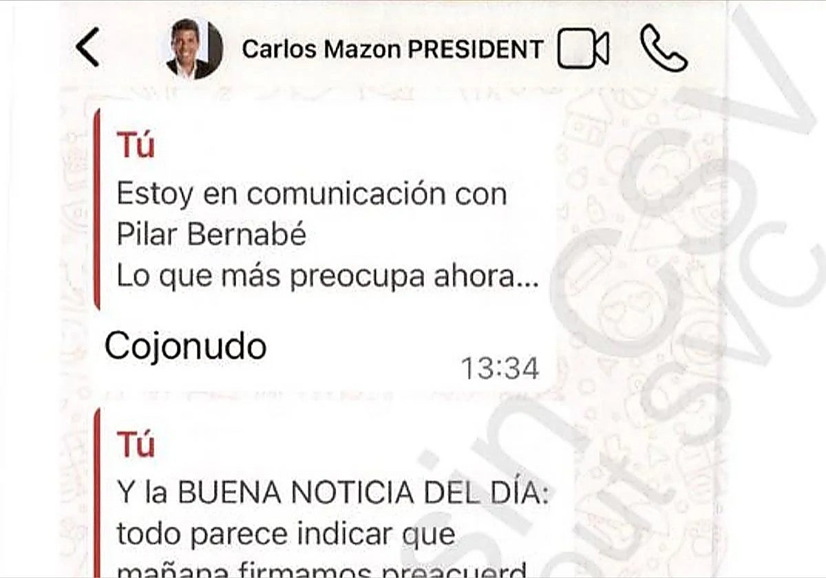 Whatsapp intercambiado por Pradas y Mazón el día de la dana.